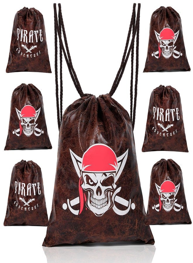 RICHNESS Pirate Drawstring Backpack - 10x12 Inches Medieval Faux Leather Skull Loot Bags for Pirate Adventure Party Favor Pack of 6 - Image 1